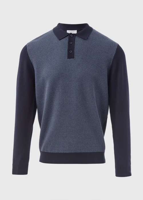 Navy Textured Knit Polo Shirt, - S Image 5