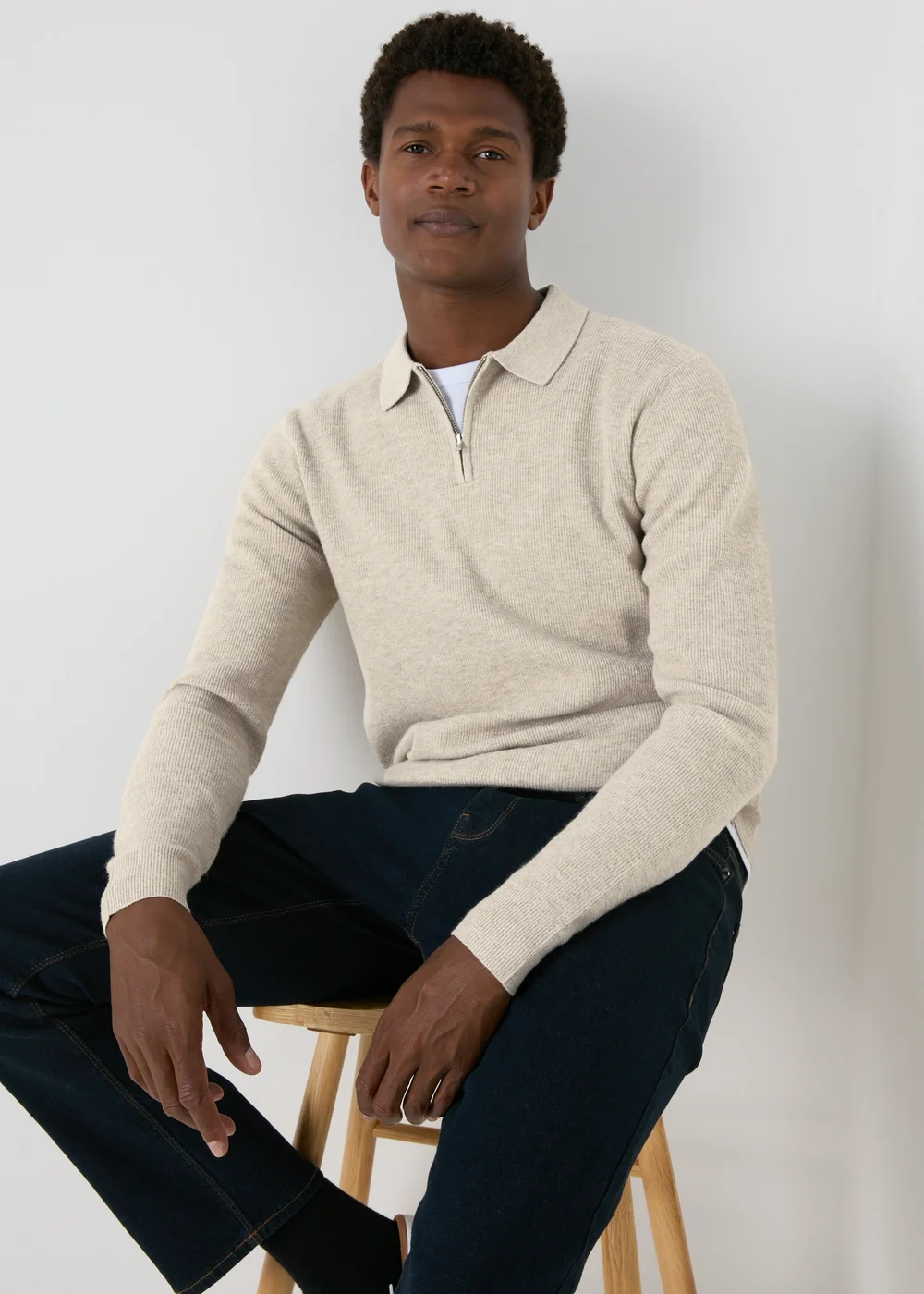 Stone Zip Rib Polo Shirt - S Image 1