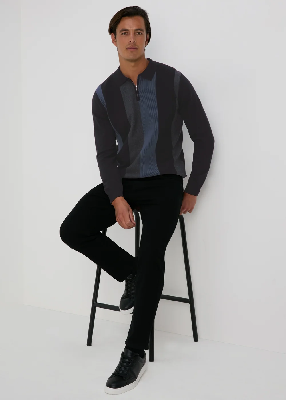 Black Stripe Zip Polo Shirt - S Image 4