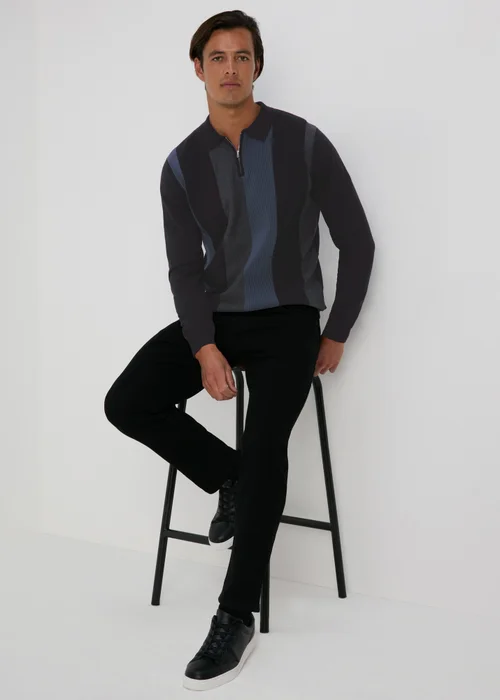 Black Stripe Zip Polo Shirt - S Image 4