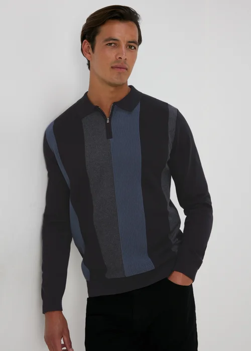 Black Stripe Zip Polo Shirt - S Image 2