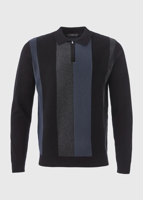 Black Stripe Zip Polo Shirt - S Image 5