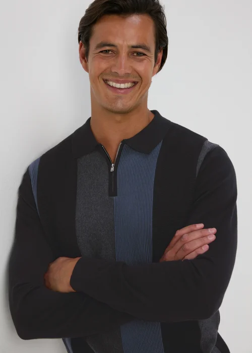 Black Stripe Zip Polo Shirt - S Image 1