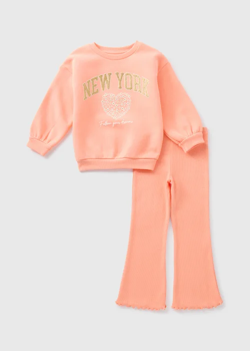 Girls Coral New York Sweatshirt & Flared Leggings Set (1-7yrs) - 1 half year to 2 Image 1