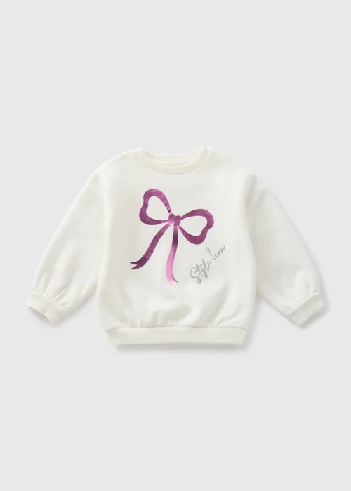 Girls Cream Foil Bow Detail Sweatshirt (1-7yrs) - 1-1.5 Yrs Image 1