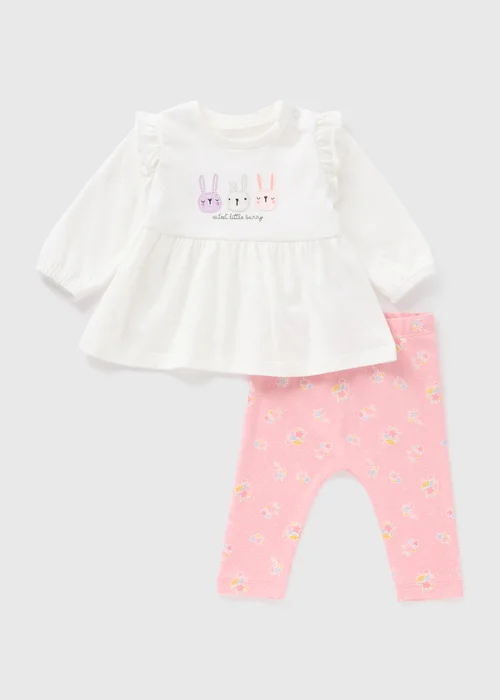 Baby Pink Bunny Top & Legging Set (Newborn-23mths) - 0-3 months Image 1