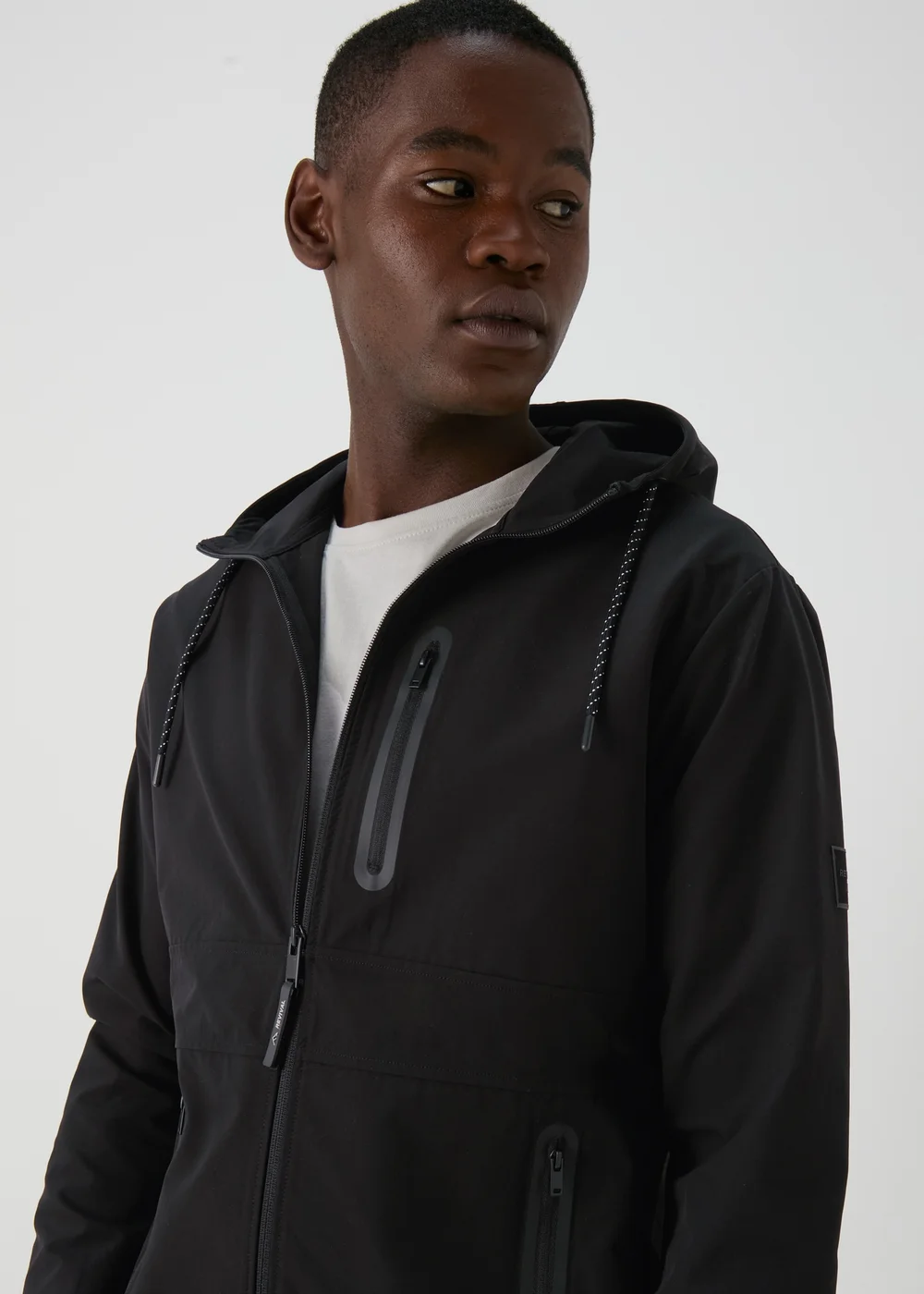 Black Hooded Windbreaker Jacket - S Image 3