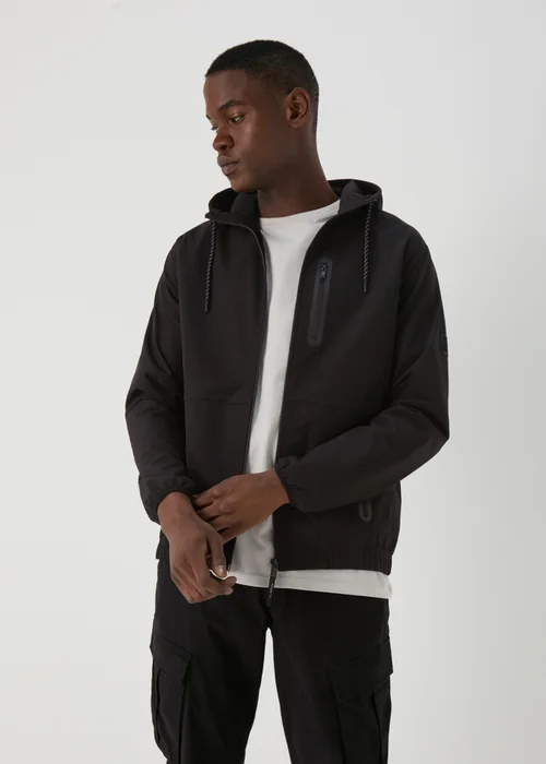Black Hooded Windbreaker Jacket - S Image 1