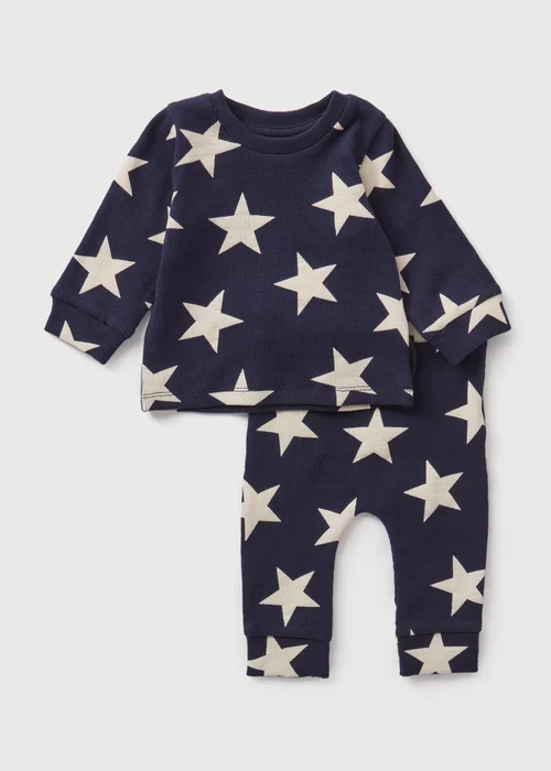 Baby Navy Star Ribbed Top & Leggings Set (Newborn-23mths) - Age 0 - 3 Months Image 1