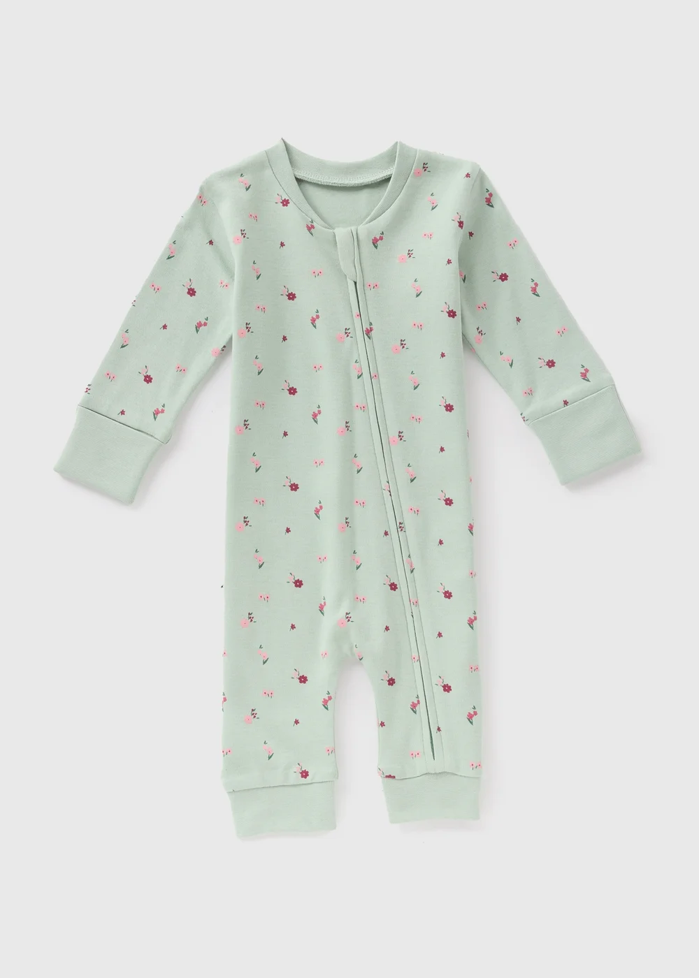 Baby Green Floral Footless Sleepsuit (Newborn-18mths) - Age 0 - 3 Months Image 1