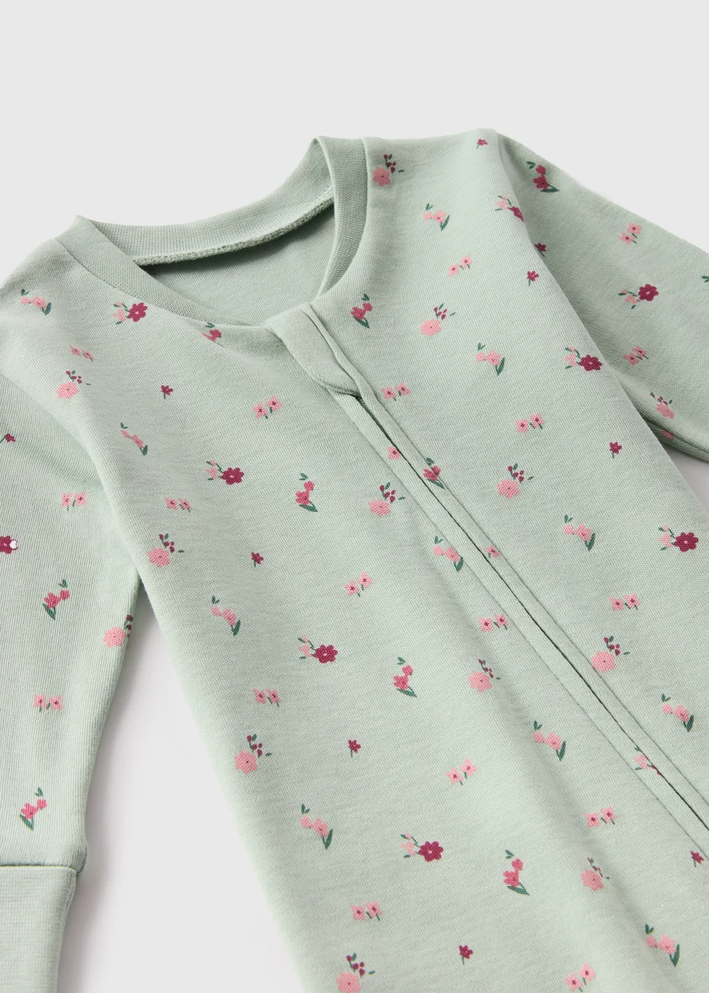 Baby Green Floral Footless Sleepsuit (Newborn-18mths) - Age 0 - 3 Months Image 2