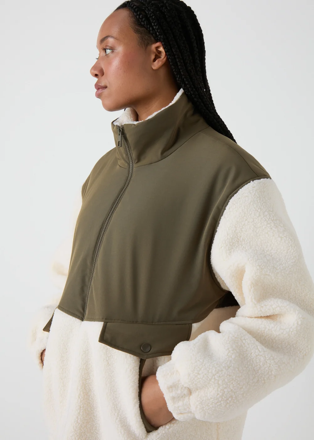Khaki Padded Fleece Coat - 8 Image 3