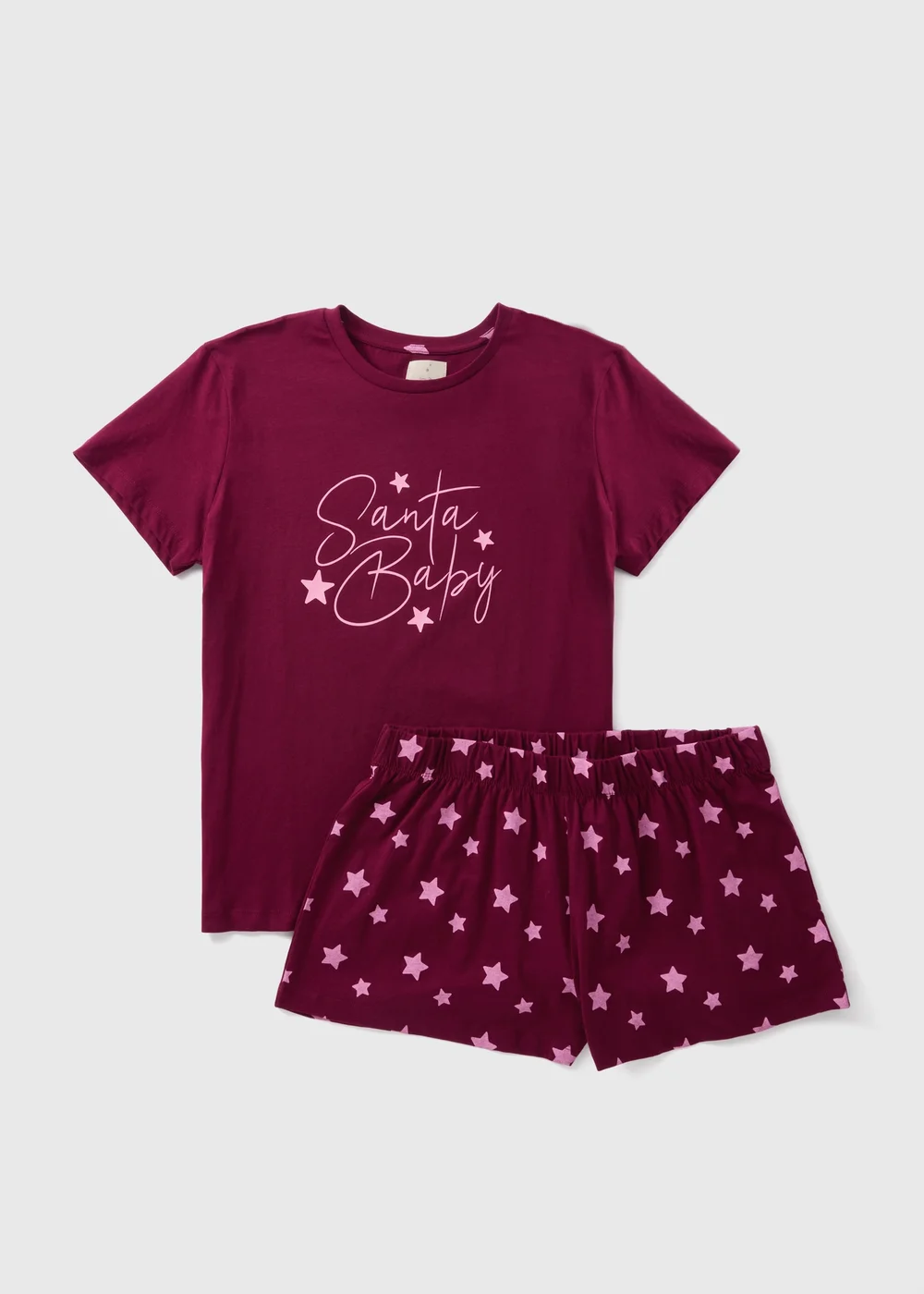 Burgundy Star Santa Baby Pyjama Short Set - Extra small Image 3