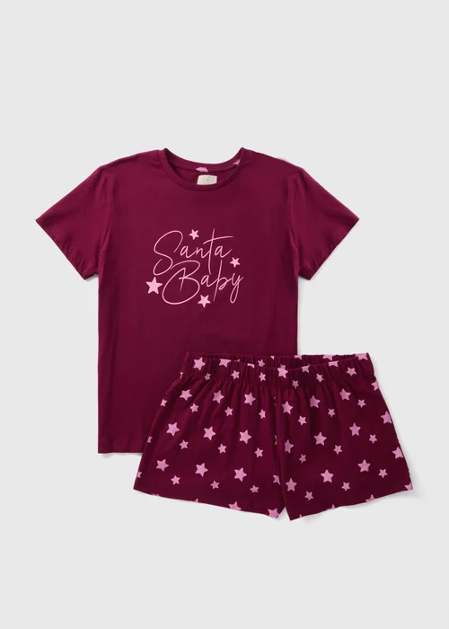 Burgundy Star Santa Baby Pyjama Short Set - Extra small Image 3