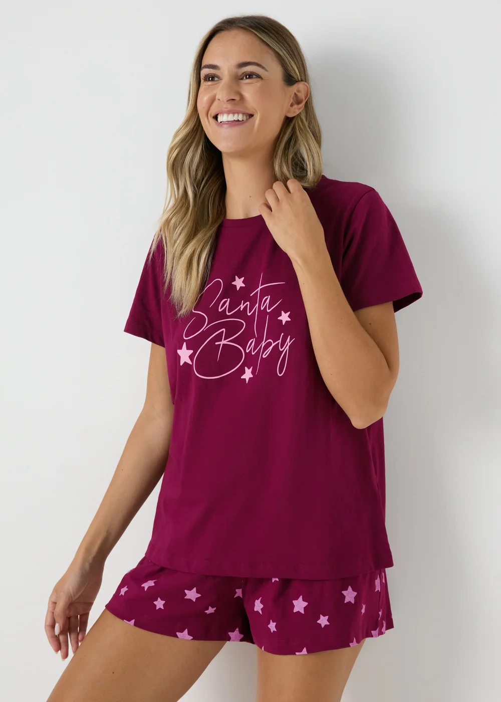 Burgundy Star Santa Baby Pyjama Short Set - Extra small Image 1