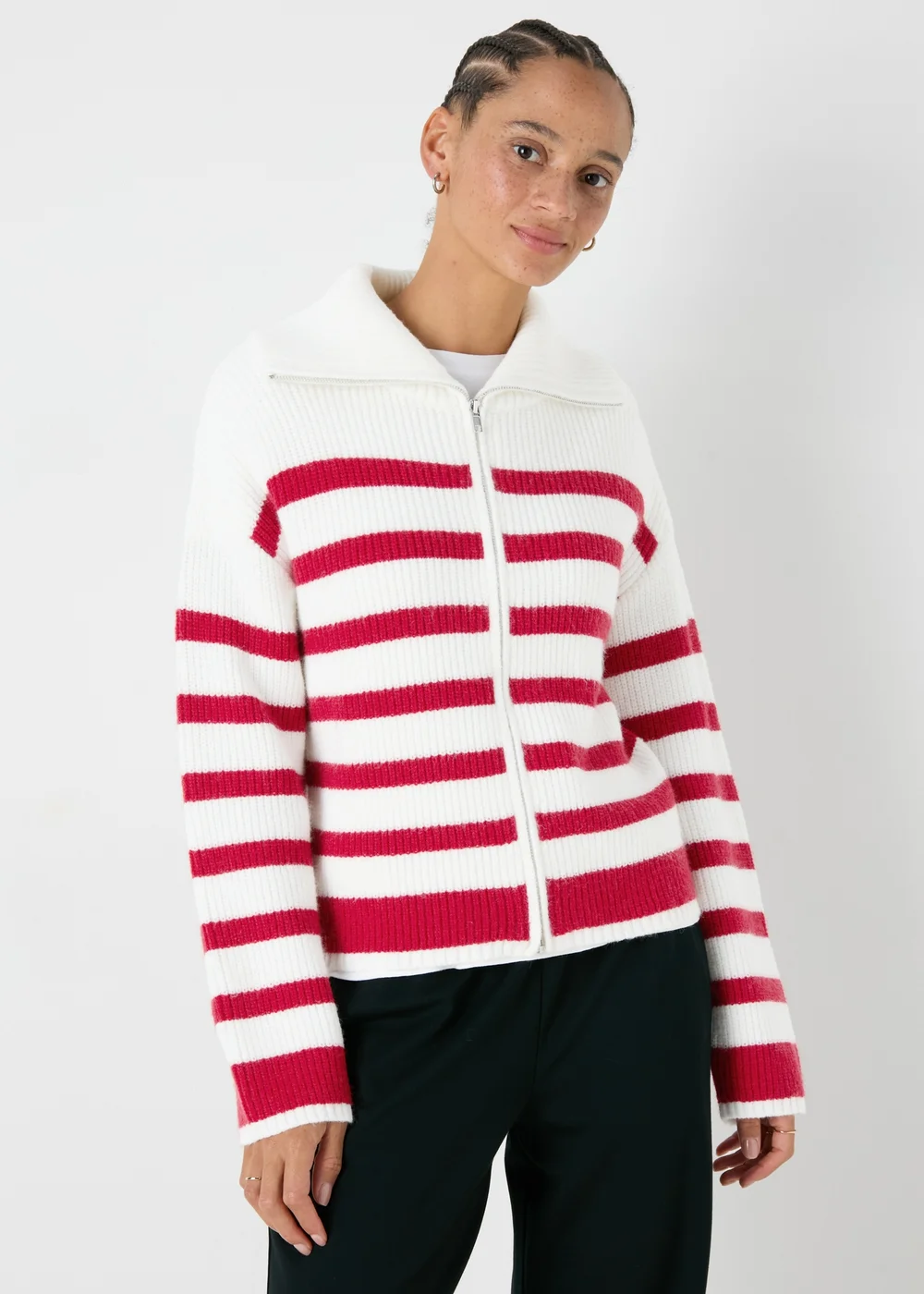Stripe Zip Knitted Cardigan - XS Image 1