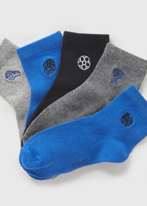 5 Pack Boys Multicolour Football Socks (Younger 6-Older 6.5) - Sizes 6 - 8.5 Image 2