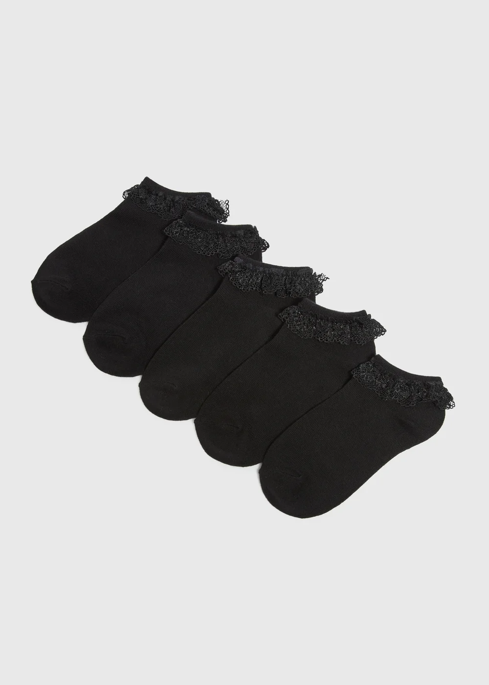 5 Pack Girls Black Lace Trainer Socks (Younger 6-Older 5.5) - 4-5.5 Image 1