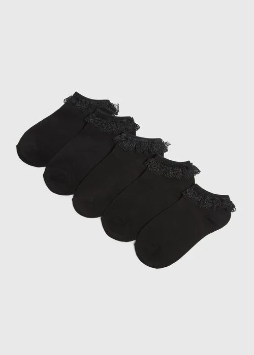 5 Pack Girls Black Lace Trainer Socks (Younger 6-Older 5.5) - 4-5.5 Image 1