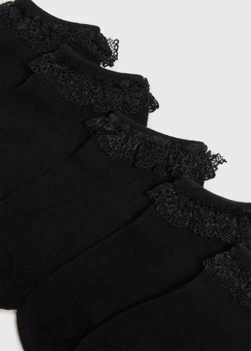 5 Pack Girls Black Lace Trainer Socks (Younger 6-Older 5.5) - 4-5.5 Image 2