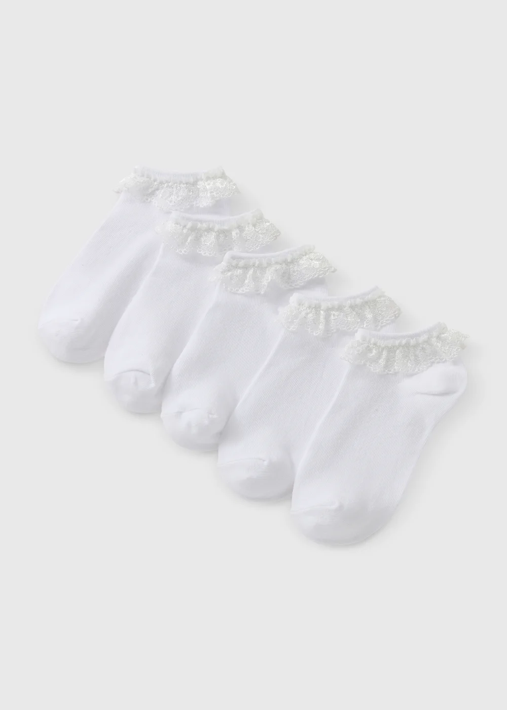 5 Pack Girls White Lace Trainer Socks (Younger 6-Older 5.5) - 4-5.5 Image 1