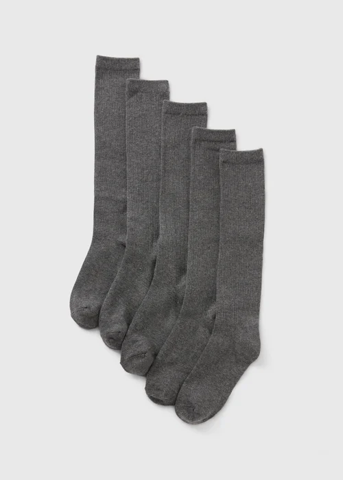 5 Pack Girls Grey Ribbed Knee High Socks (Younger 6-Older 5.5) - 4-5.5 Image 1