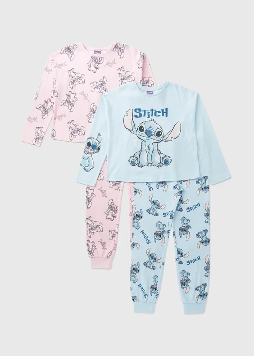 Disney 2 Pack Kids Pink Stitch & Angel Pyjama Set (4-13yrs) - Age 4 Years Image 1