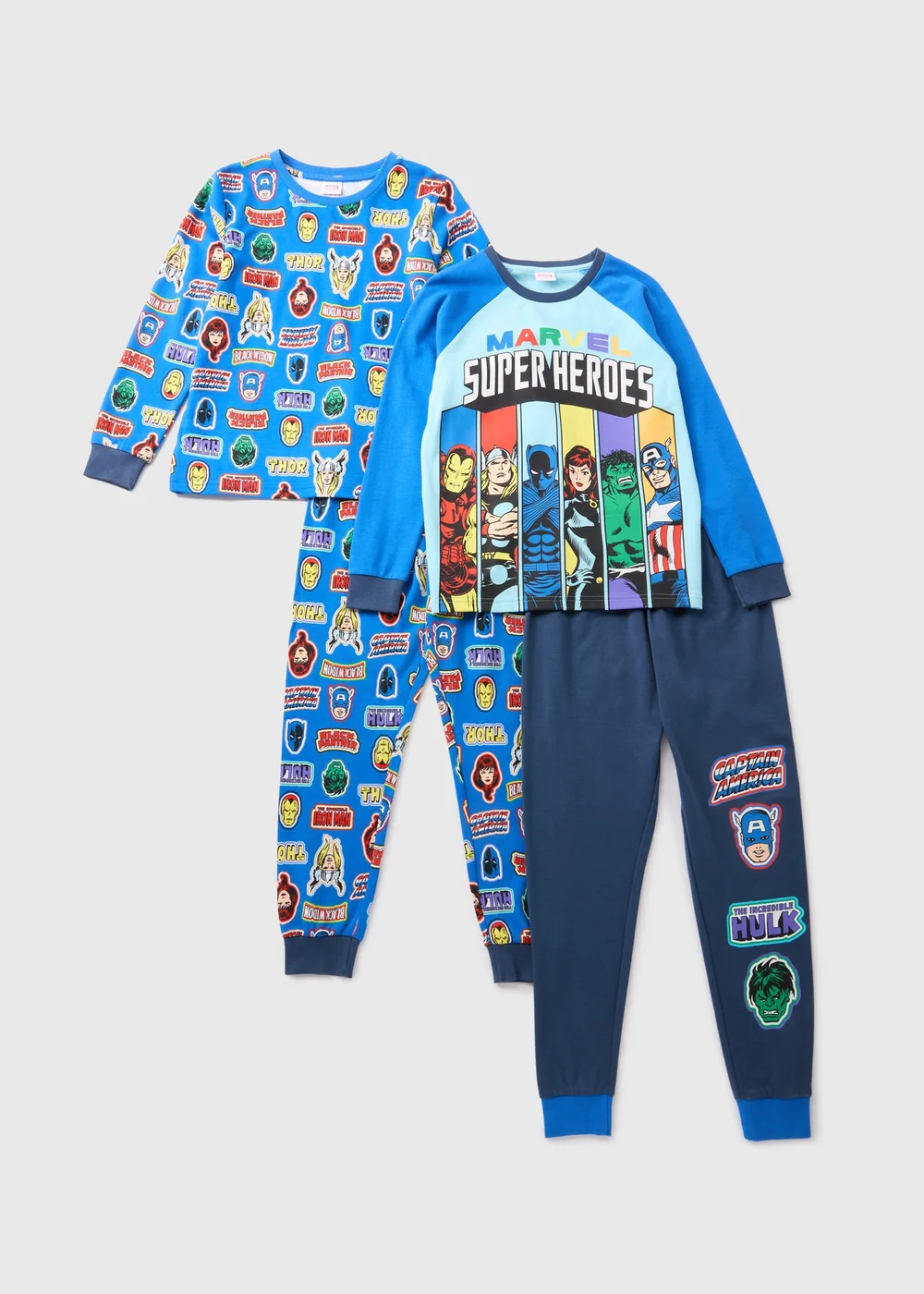 Marvel 2 Pack Kids Blue Superheros Pyjama Set (4-13yrs) - Age 4 Years Image 1