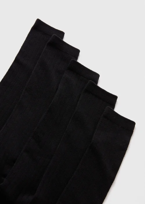 5 Pack Girls Black Ribbed Knee High Socks (Younger 6-Older 5.5) - 4-5.5 Image 2