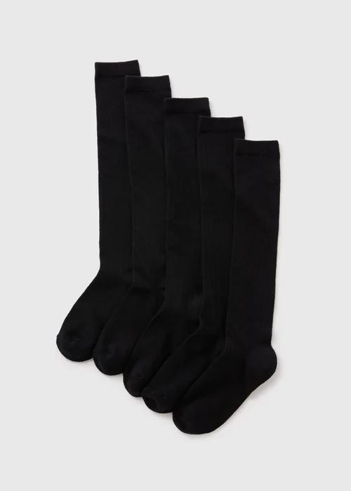 5 Pack Girls Black Ribbed Knee High Socks (Younger 6-Older 5.5) - 4-5.5 Image 1