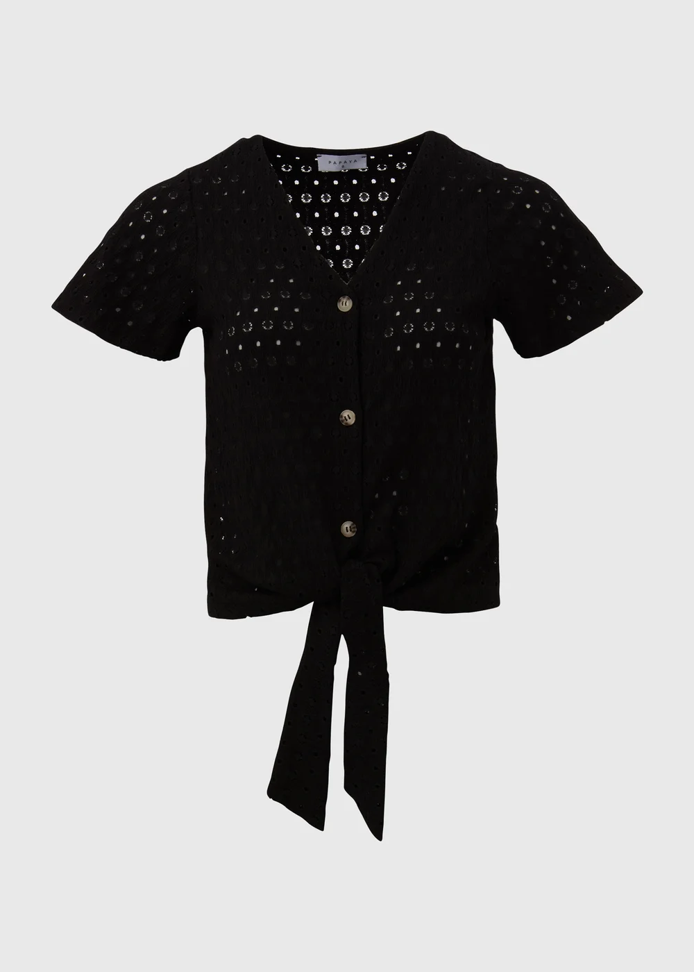 Black Tie Waist Jersey Broderie Top - 8 Image 5