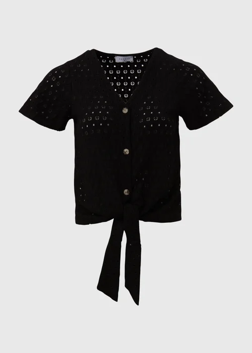 Black Tie Waist Jersey Broderie Top - 8 Image 5