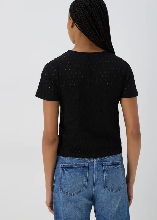 Black Tie Waist Jersey Broderie Top - 8 Image 2