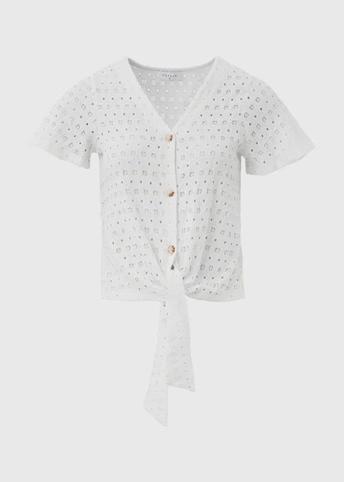 White Tie Waist Jersey Broderie Top - 8 Image 5