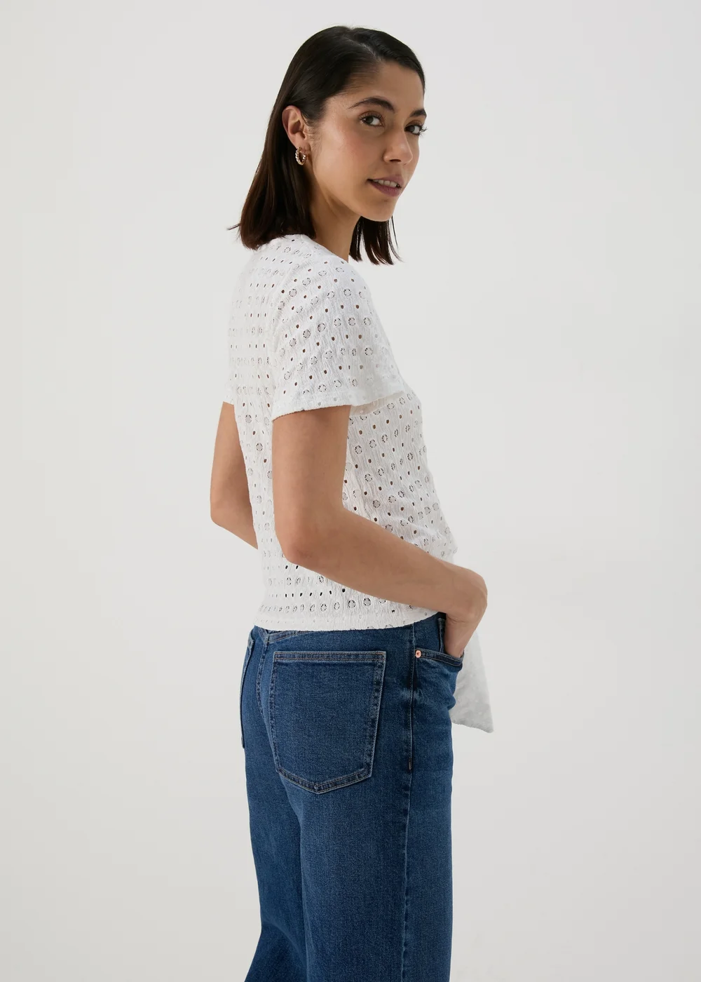 White Tie Waist Jersey Broderie Top - 8 Image 2
