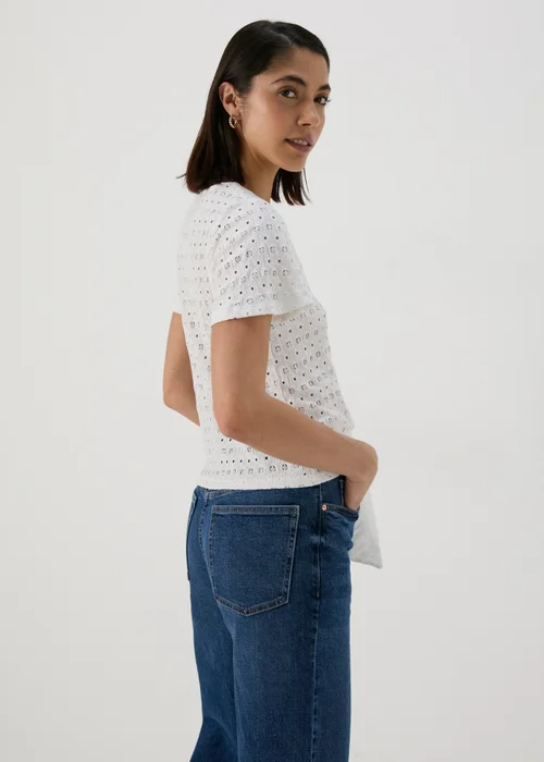 White Tie Waist Jersey Broderie Top - 8 Image 2
