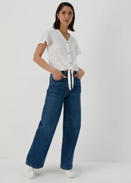 White Tie Waist Jersey Broderie Top - 8 Image 4