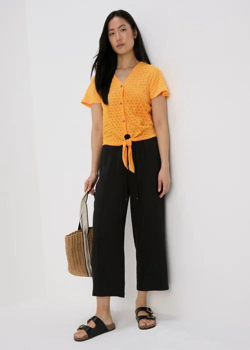 Yellow Tie Waist Broderie Jersey Top - Size 8 Image 4