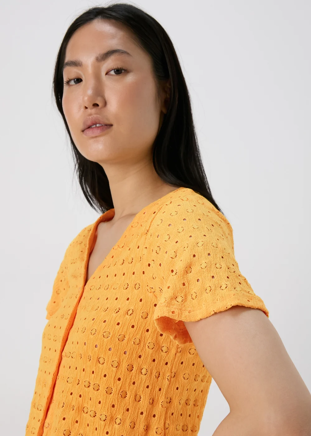 Yellow Tie Waist Broderie Jersey Top - Size 8 Image 3