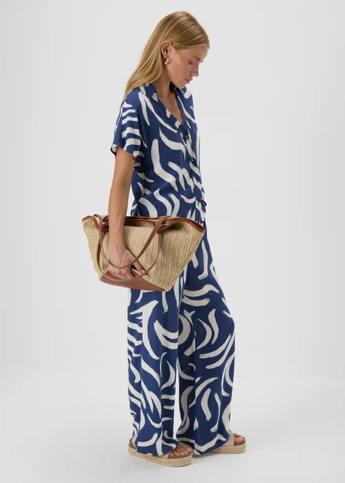 Navy Abstract Print Co Ord Trousers - 8 Image 1