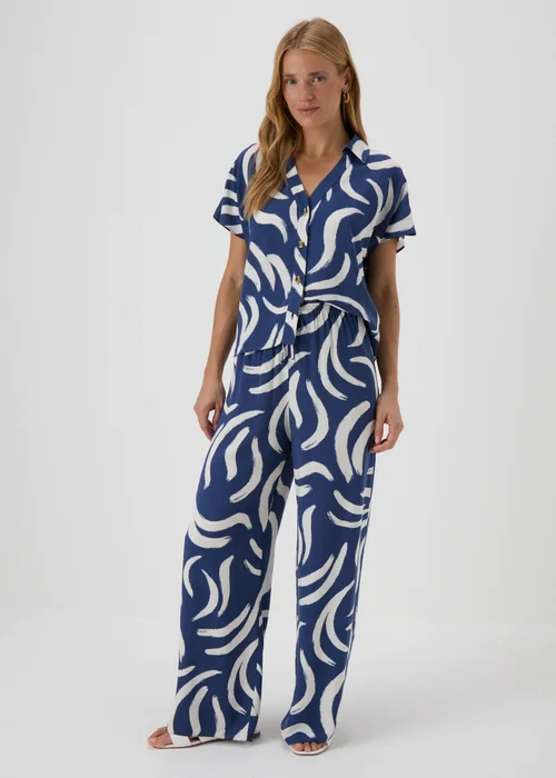 Navy Abstract Print Co Ord Trousers - 8 Image 4