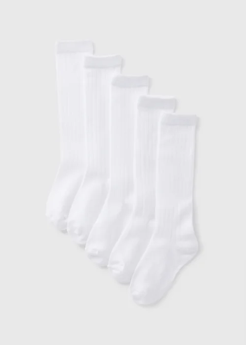 5 Pack Kids White Ribbed Knee High Socks (Younger 6-Older 5.5) - 4-5.5 Image 1