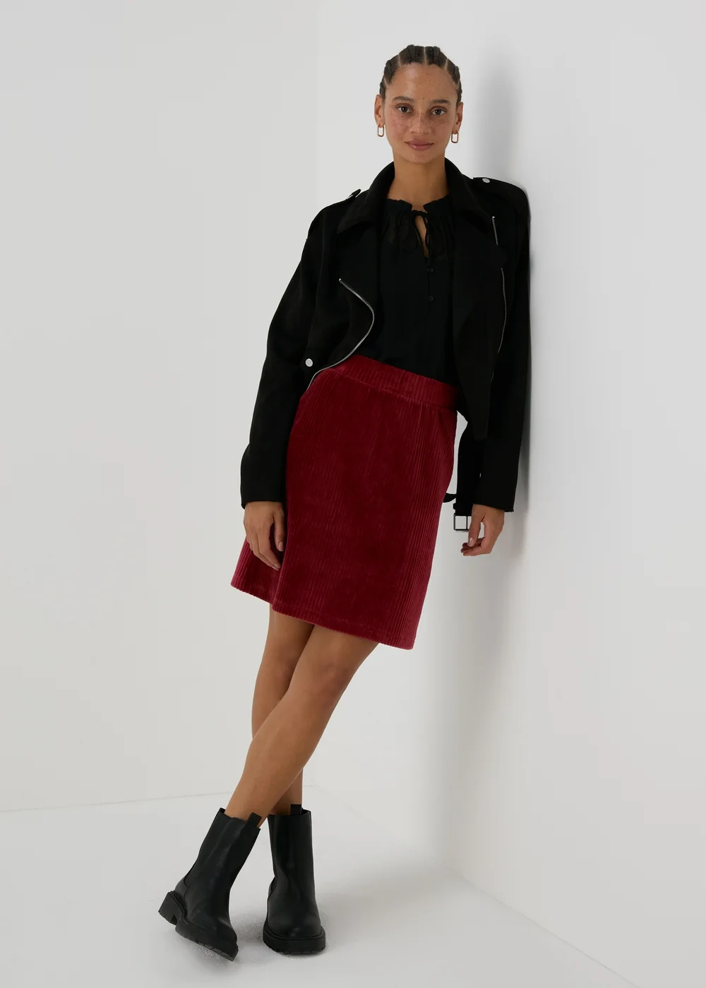 Burgundy Cord Mini Skirt - 8 Image 1