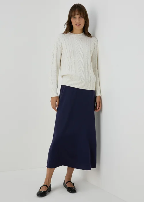 Navy Satin Midaxi Slip Skirt - 8 Image 1