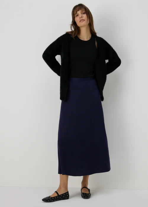 Navy Satin Midaxi Slip Skirt - 8 Image 4