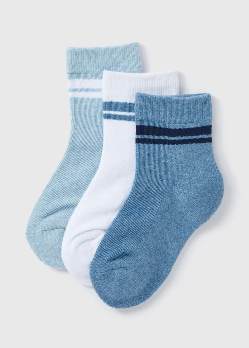 Kids 3 Pack Blue Sports Socks (Younger 6 - Older 6.5) - 4-6.5 Image 1