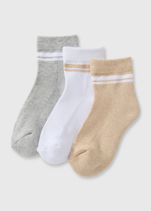 3 Pack Boys White Stripe Sports Socks (Younger 6- Older 6.5) - 4-6.5 Image 1