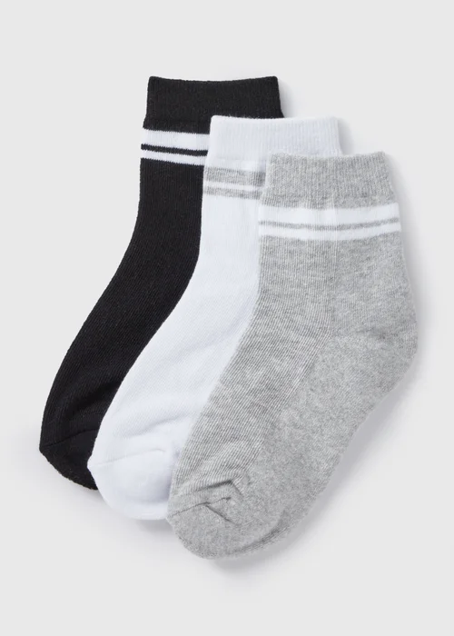 3 Pack Boys White Stripe Sports Socks (Younger 6-Older 6.5) - 4-6.5 Image 1