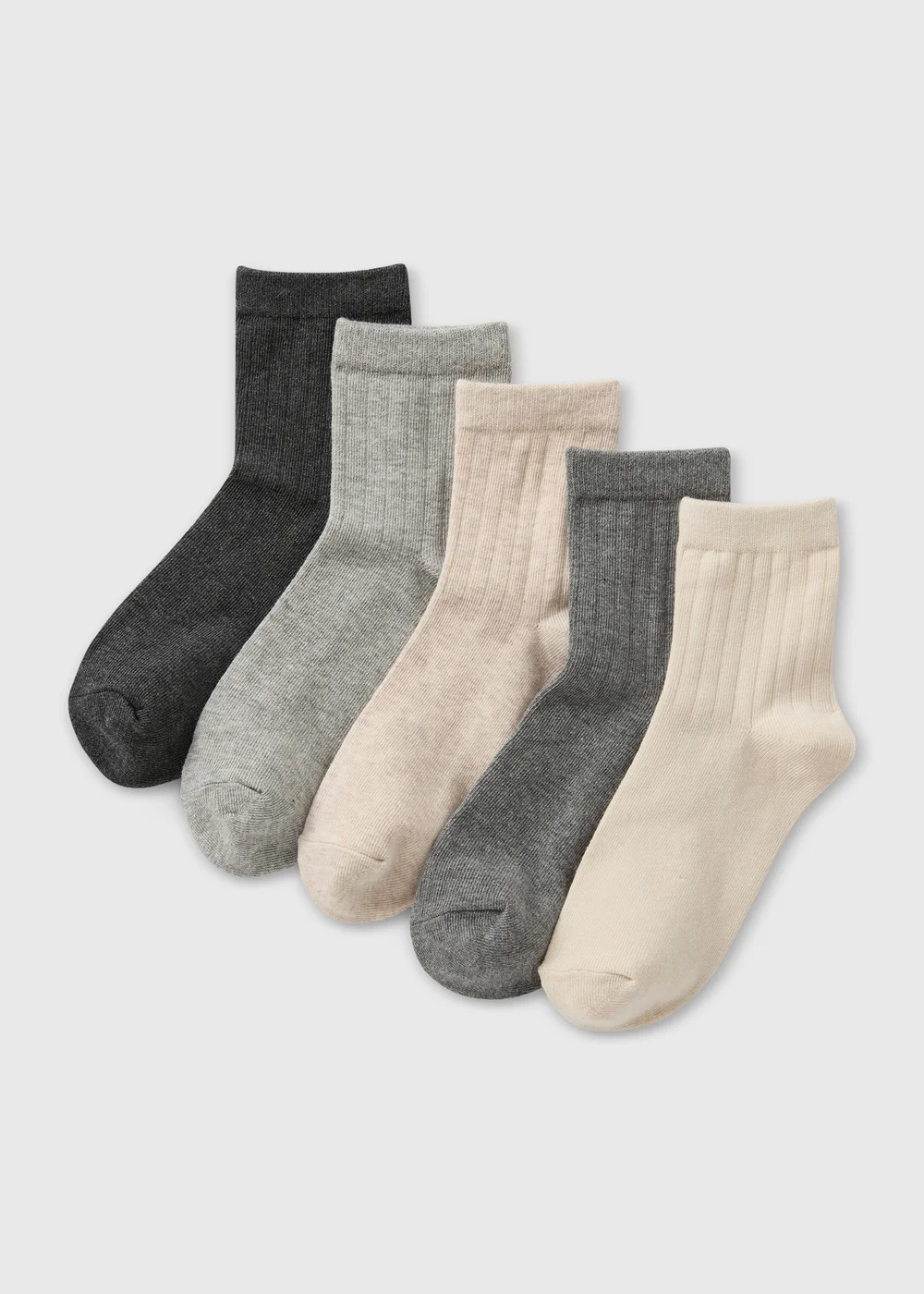 5 Pack Grey Ribbed Ankle Socks (Younger 9-Older 6.5) - 4-6.5 Image 1