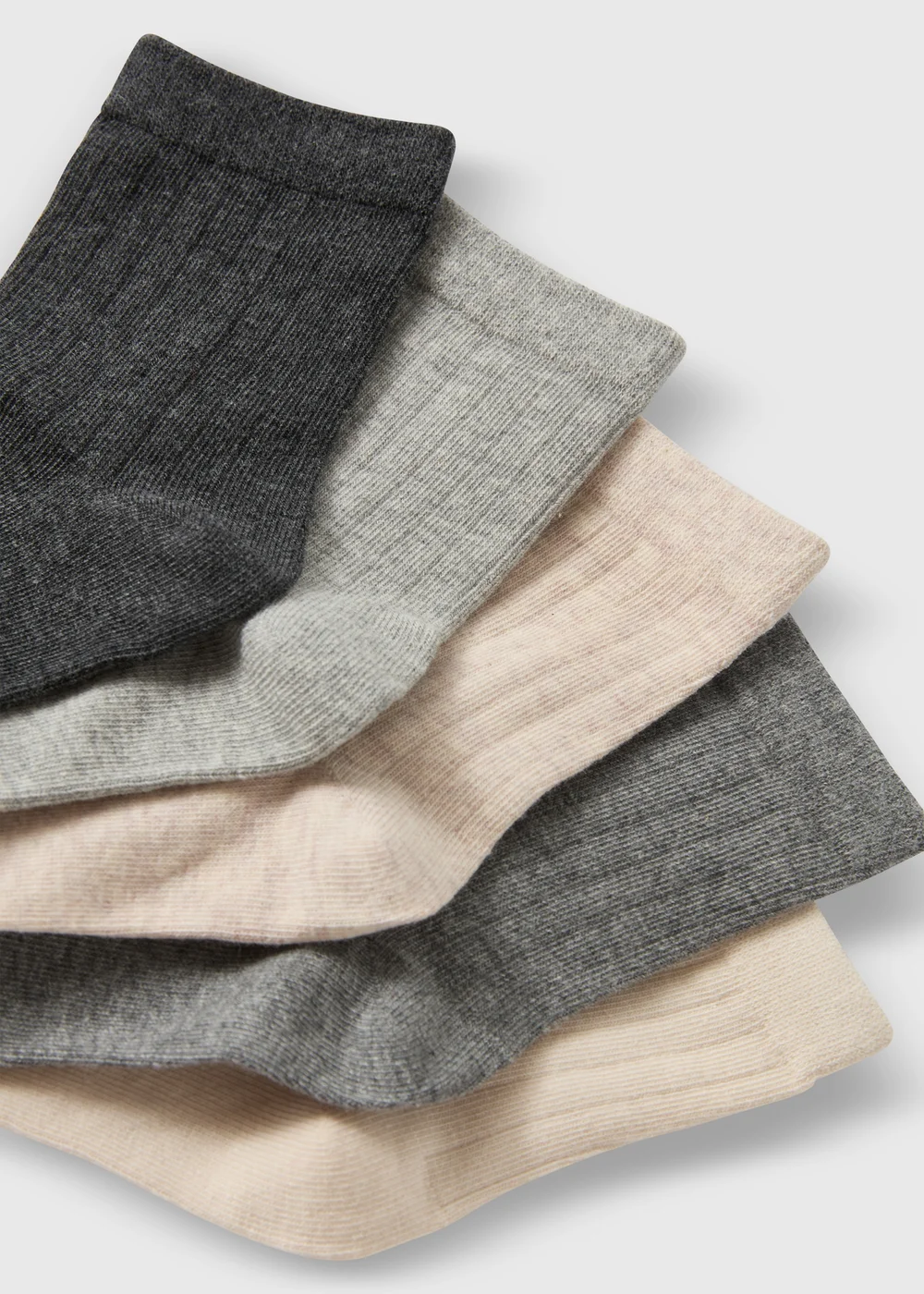 5 Pack Grey Ribbed Ankle Socks (Younger 9-Older 6.5) - 4-6.5 Image 2